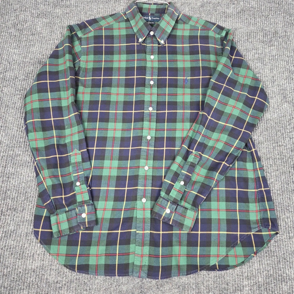 Ralph Lauren‎ Classic Fit Plaid Button Down Shirt Men's XL Green Blue Red Yellow
